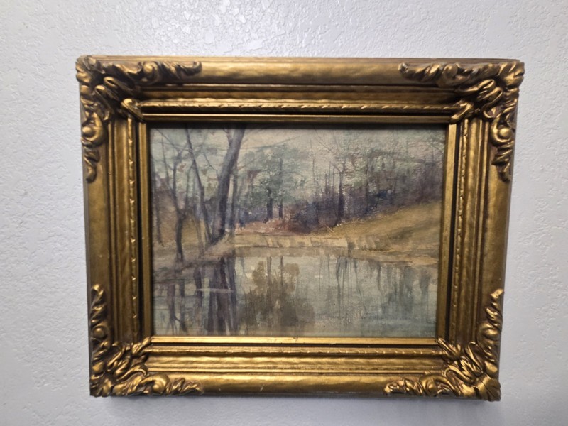ANTIQUE 1906 LANDSCAPE WOODS WATERCOLOR PAINTING SIGNED IDA PHILLIPS WHELESS