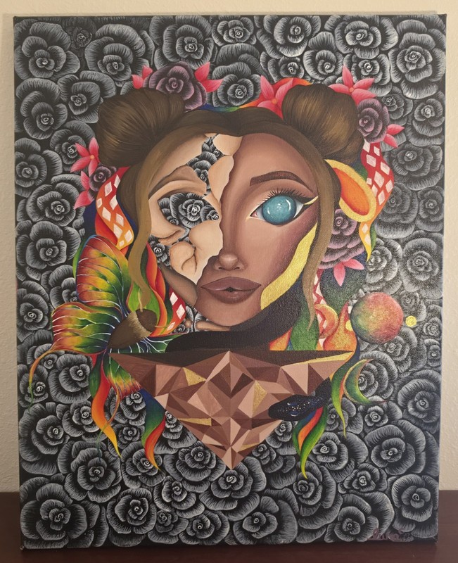 Original Surrealist Painting 16×20 Canvas Signed Female Portrait Art Butterfly