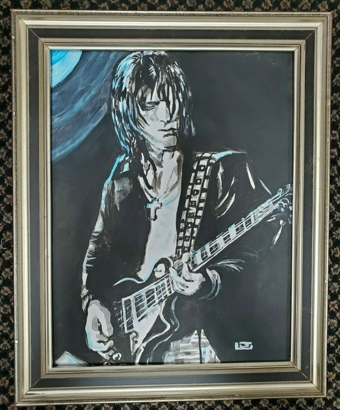 Jeff beck guitarist Hand Painted Original Oil ink Painting by L.J Musician Music