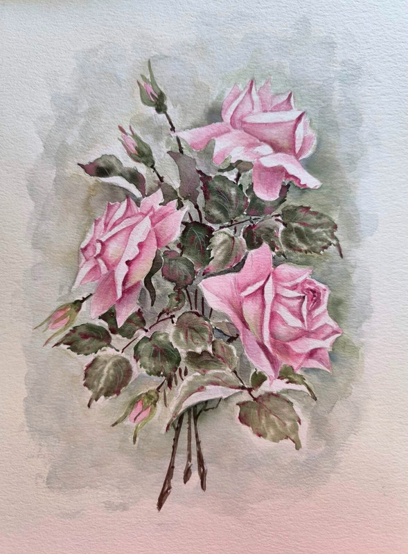Flower DUSTY PINK VINTAGE Rose Original Artwork Painting Landscape Art Floral A4