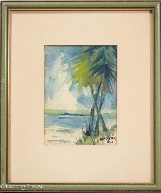 Beautiful Vintage Catherine Tharp Altvater Watercolor Tropical Landscape 3/3