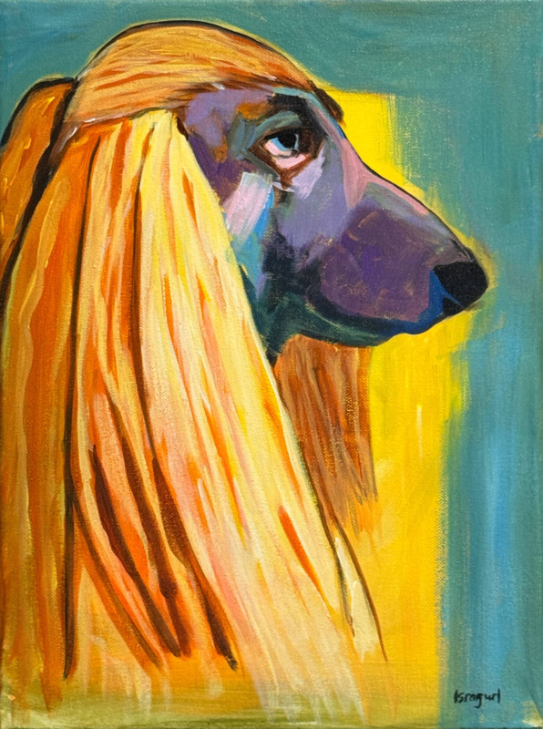 Pop Art Afghan Hound Portrait Original Signed Acrylic Painting on Canvas 12×16