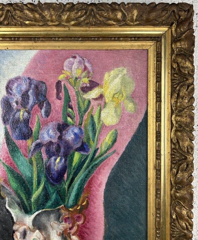 Floral Bouquet Still Life Art Deco, Nice Color Original Oil Painting, Signed gallery