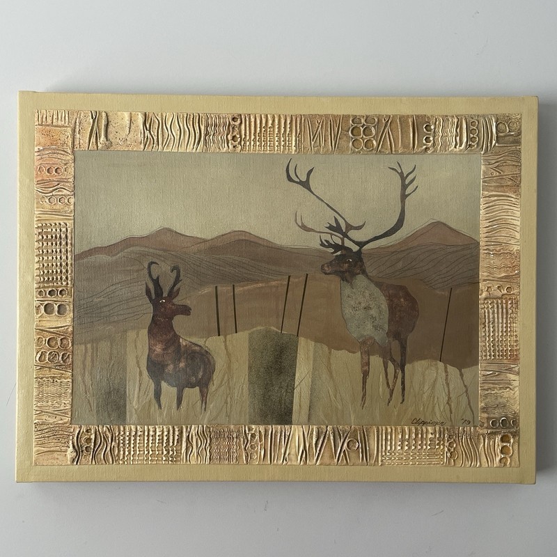 1979 Steven Clippinger Mixed Media Encaustic Painting Deer Elk