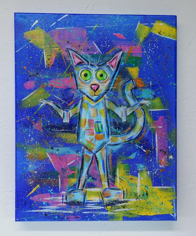 Abstract Painting Cat Graffiti Effect Original Art by Rain Crow