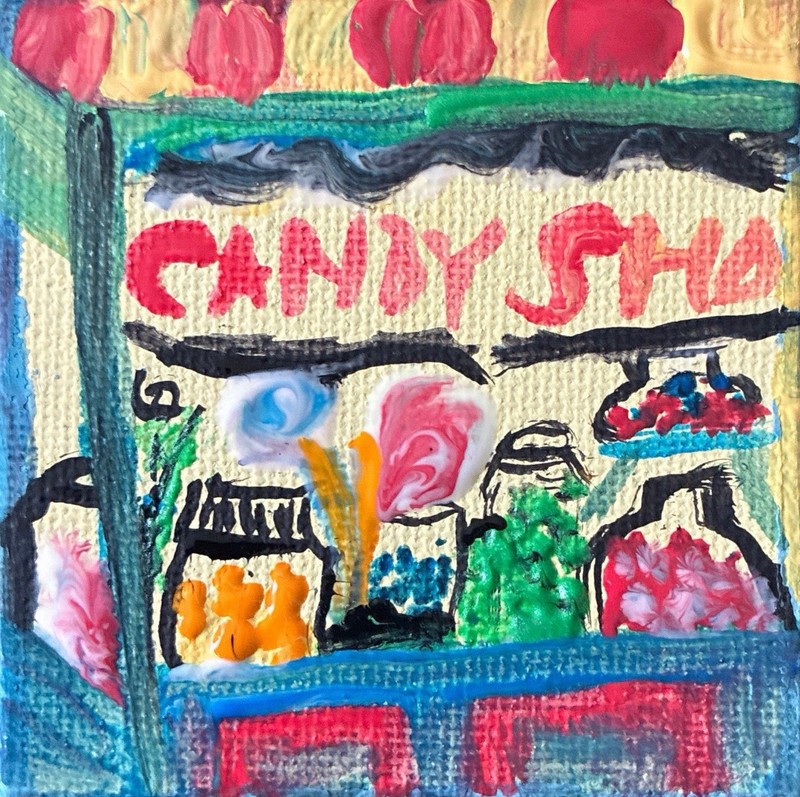 BLESSED#1457 Candy Store View Canvas Miniature 2.5x2.5 Original Art magnetic gallery