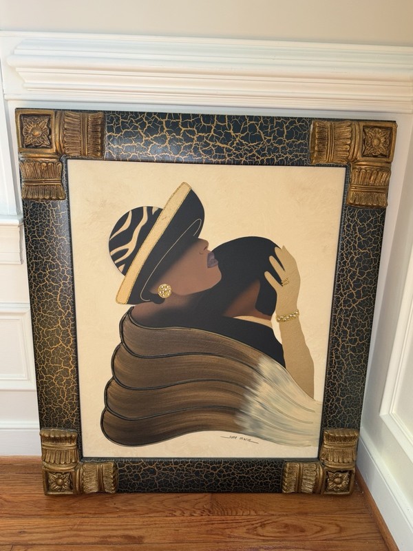 ART SIGNED JUNE MARIE ORIGINAL FRAMED OIL PAINTING AFRICAN AMERICAN COUPLE