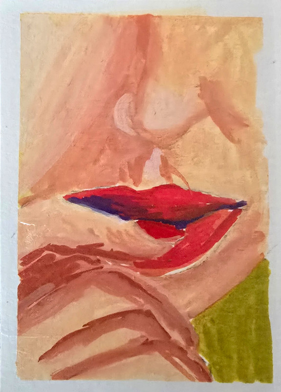 ACEO ATC Original OOAK Portrait Woman Red Remembers Acrylic By Stacey Ann