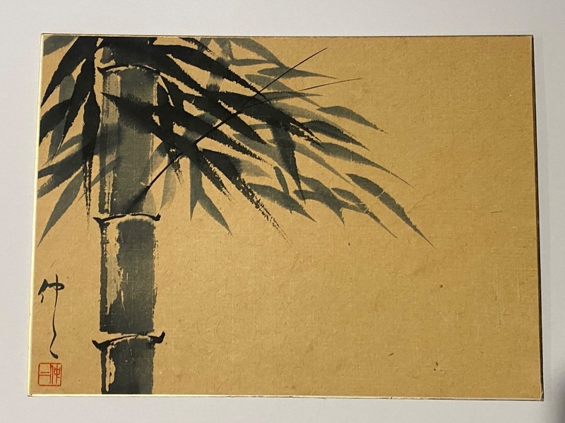 «Bamboo» original signed on rice paper/board Japanese sumi-e painting 13 x 9.5