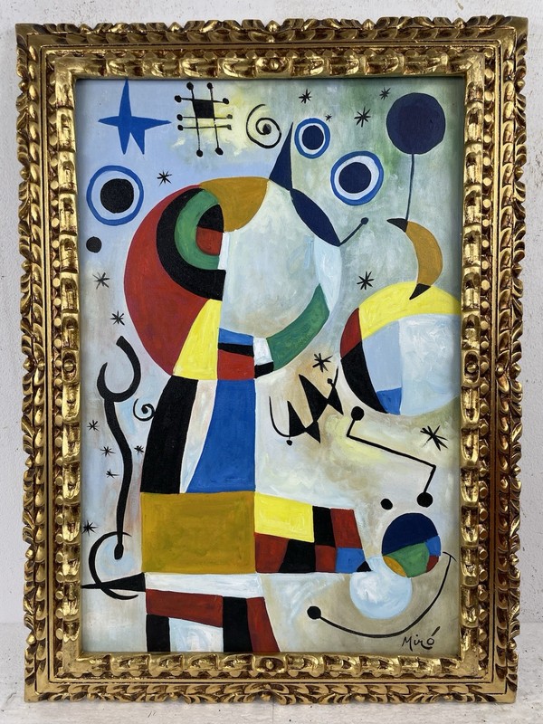 Joan Miro Oil On Canvas (Handmade) signed & Framed