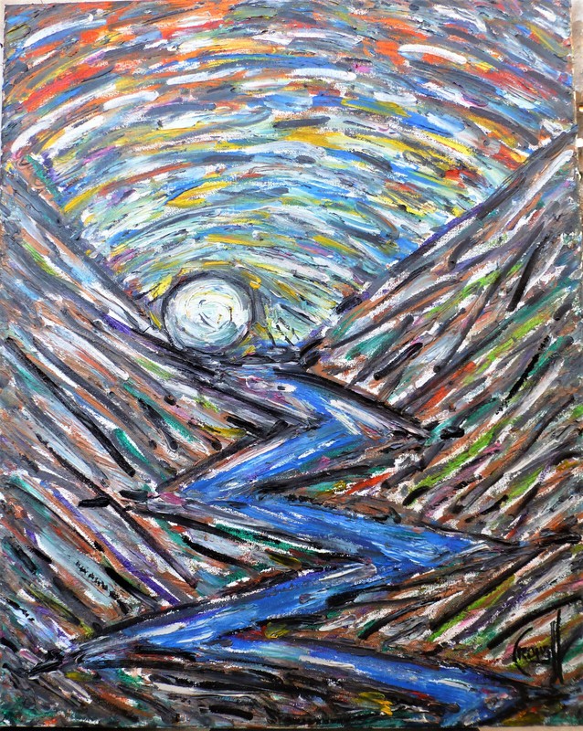 SHADY VALLEY SUNSET 16×20 mountain sun Landscape original oil painting CROWELL