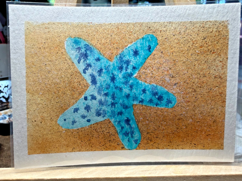 ACEO Handmade Original OOAK Signed (Not a Print) Blue Starfish on Sandy Beach