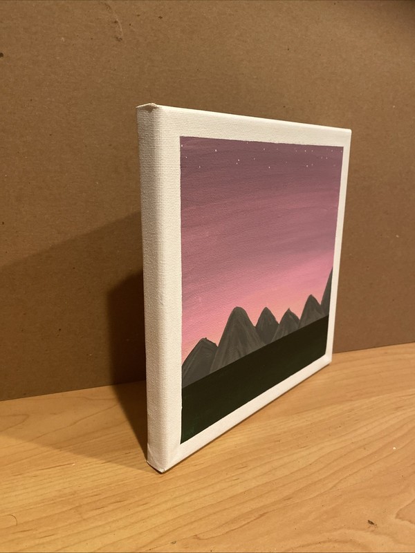 Original Hand Painted Acrylic Pink Sky Sunset Over The Mountains gallery