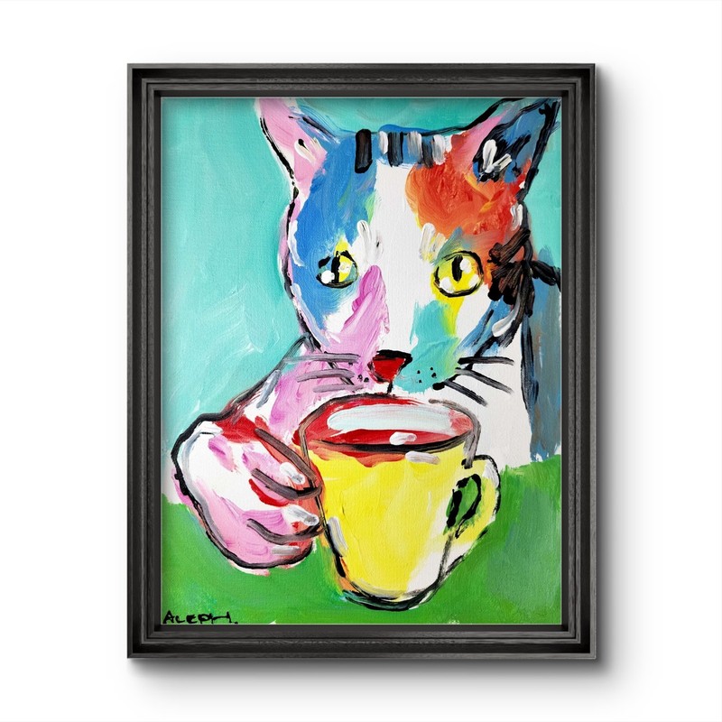 Original Abstract Cat Painting Canvas Neo Expressionist Fine Art Decor 11×14