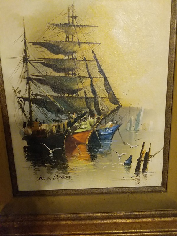 Rare Signed Andres Orpinas Original Oil Painting Sailing Ship 18"X24" Mid 1900’s gallery