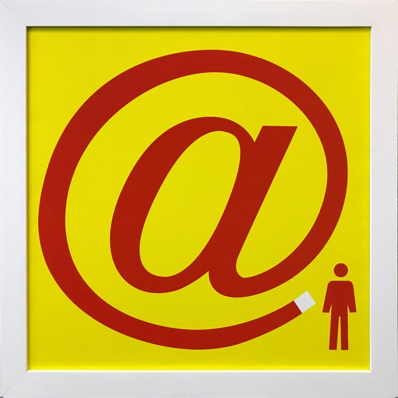 STEPHEN GAMSON «AT (RED ON YELLOW)» 2017 | ORIGINAL PAINTING | 16X16″ | GALLART