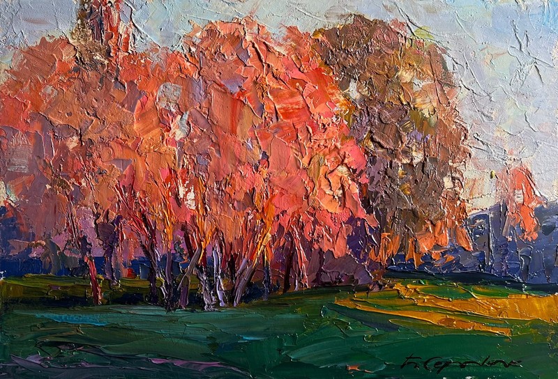 Oil Painting Autumn Evening In The Forest B. Serdyuk Unframed Original nAAA3725