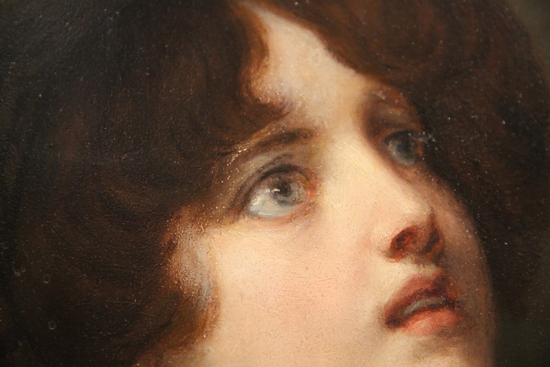 19th Century French Depiction of a Young Woman Girl praying gallery