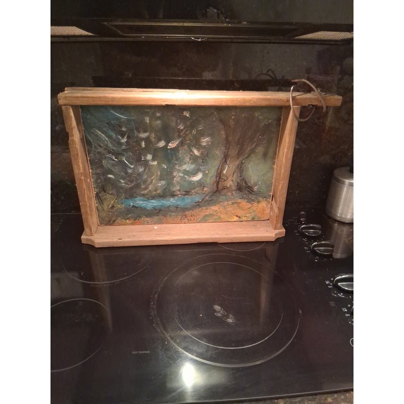 Original Expressionist Forest Painting 21″ Reclaimed Wood Shadow Box JTC