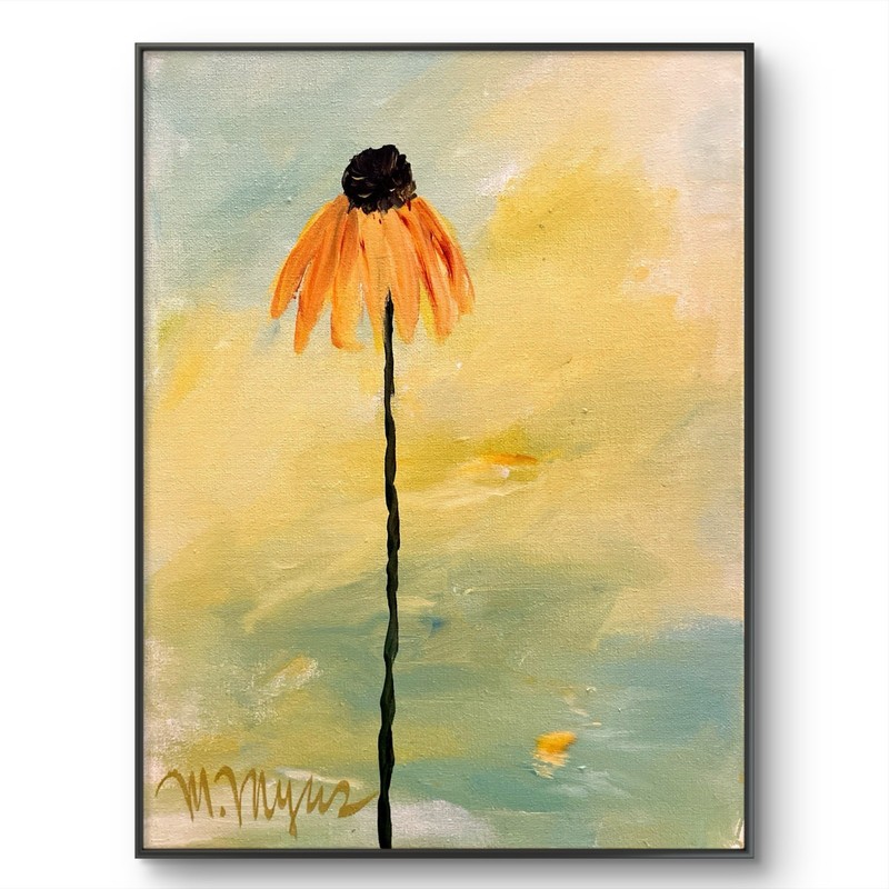 Mary Myers Original Abstract Expressionism 11×14 Orange Coneflower Signed