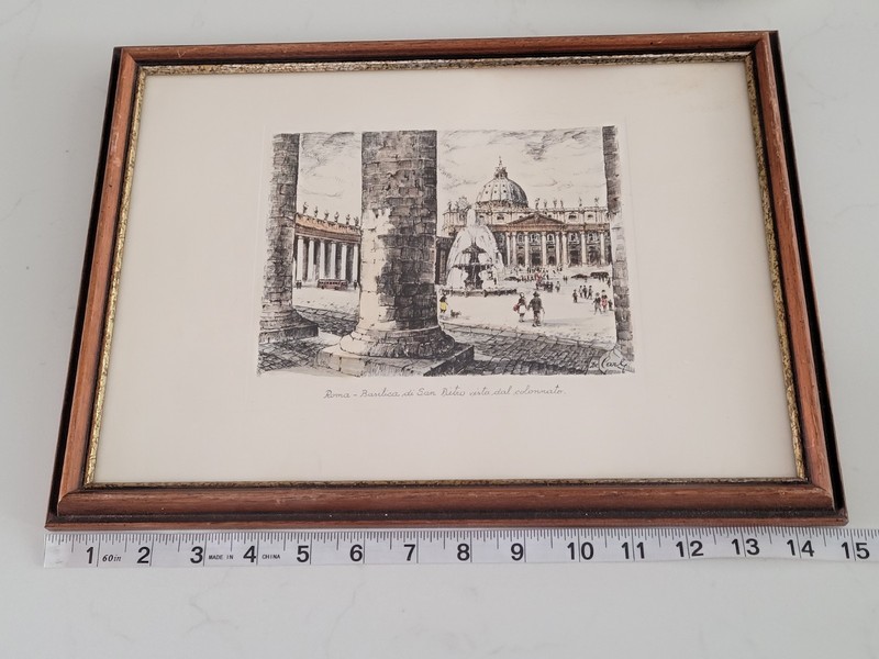 De Carly Signed Framed Watercolor Roma Basilica di San Pietro 15" x 11" Vintage gallery