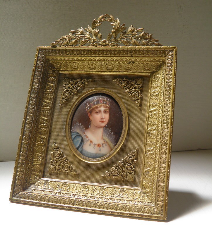 Antique Solid brass Framed Hand Painted Oval of Josephine Bonaparte on Porcelain