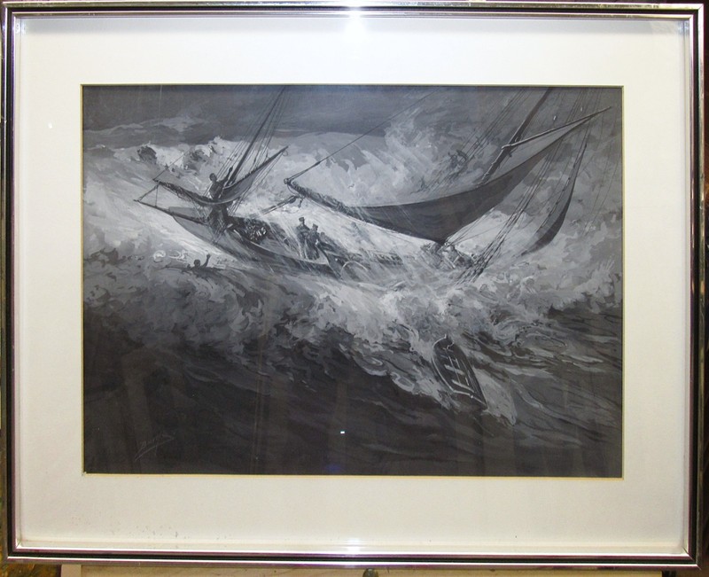 Milton Burns Original 1890s Shipwreck Ptg Important Marine Artist & Illustrator