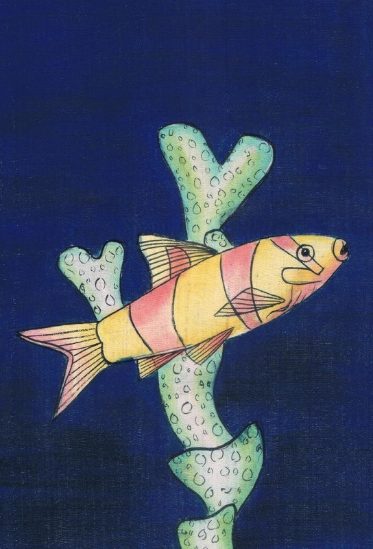 Handmade Painting Of A Colorful Fish on Silk Cloth 7x9Inches gallery