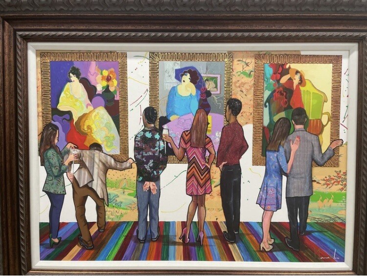MARCUS GLENN Embellished Giclee PAINTING “stepping Out Of The Gallery”