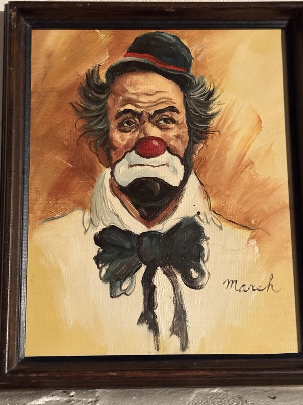 Vintage ORIGINAL CLOWN CANVAS OIL PAINTING BY Artist MARSH – 8×10