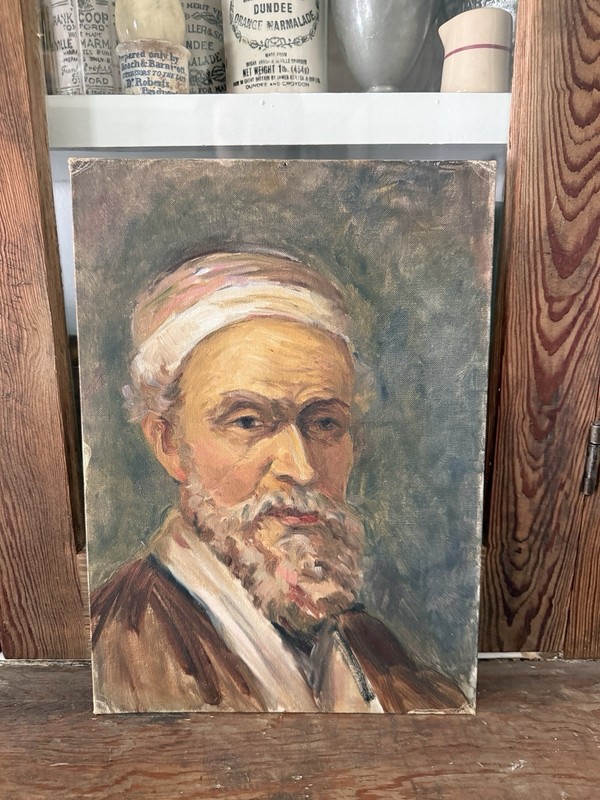 Vintage Original Oil Painting Self Portrait Of Old Man