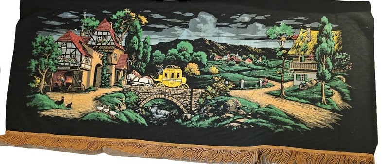 60s Vintage German Wool Painting With Gold Fring