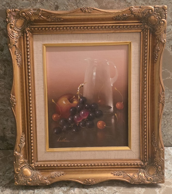 FRAMED SIGNED ORIGINAL OIL Painting FRUITS & VASE STILL LIFE C. JOHN WALLACE