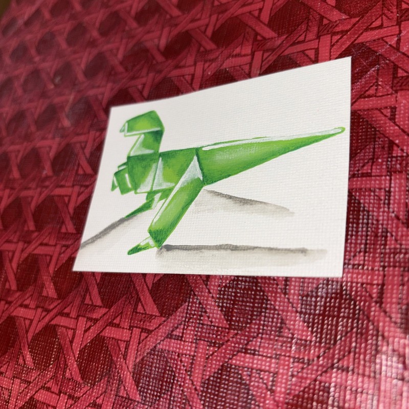 ACEO PRINT Hand Painted Acrylic Dinosaur T-Rex Origami Art Card 2.5X3.5Signed gallery