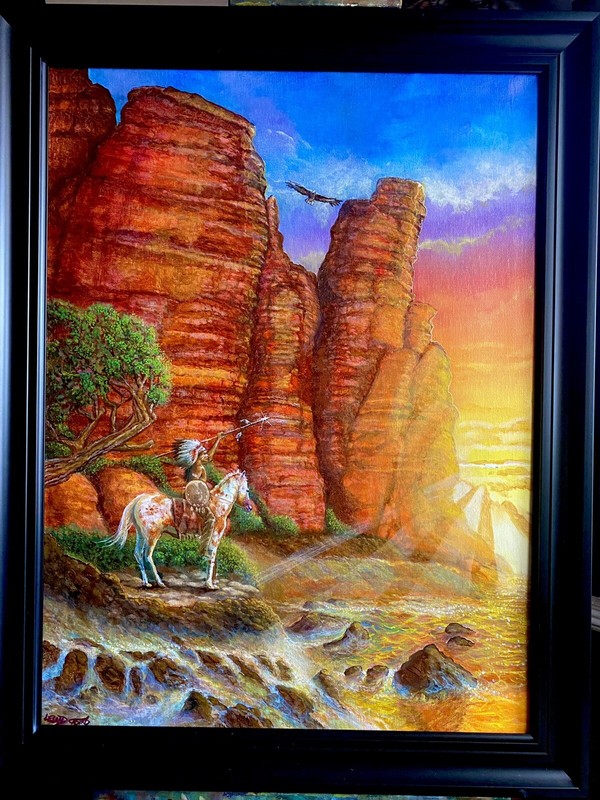 WARRIORS FINAL JOURNEY, Orig. Oil Painting Native American (find hidden images ) gallery