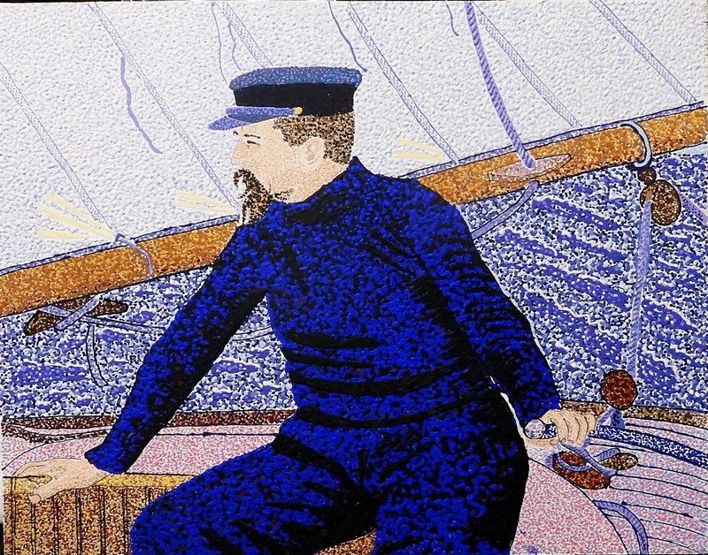 Paul Signac at the helm of Olympia 16″ x 20″ acrylic on board by Michael Byro