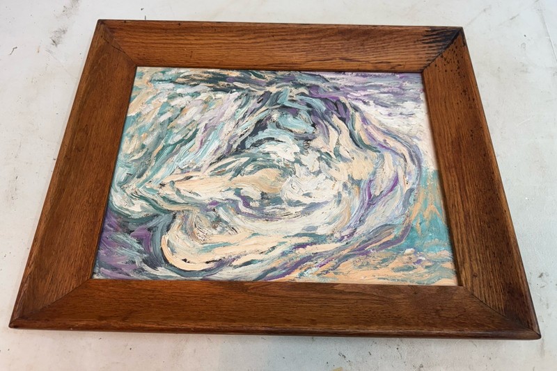 beautiful abstract painting colorful blue purple tones 16″x19″