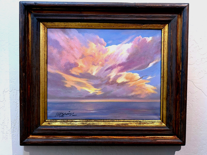 Balancing act of Clouds Lake Michigan painting on canvas framed Yasami 25″ x 28″
