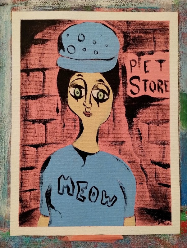 CAT SERIES PET STORE EXPRESSIONISM PAINTING ON LOOSE CANVAS..9 X 12 BY: JORDO #1