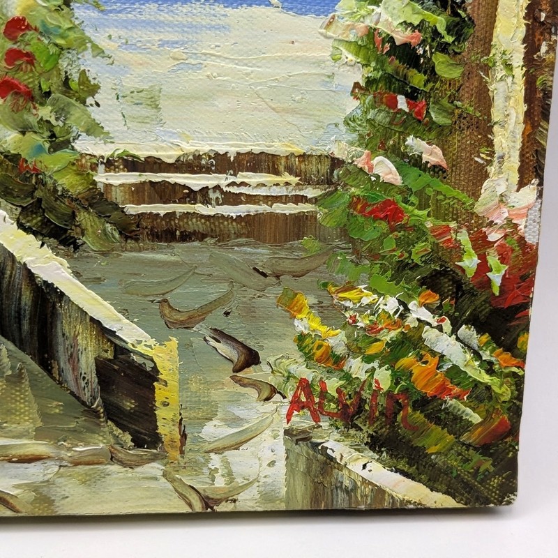 Small Hand Painted Ocean Terrace Archway Scene Canvas Art by Alvin 10in x 8in gallery