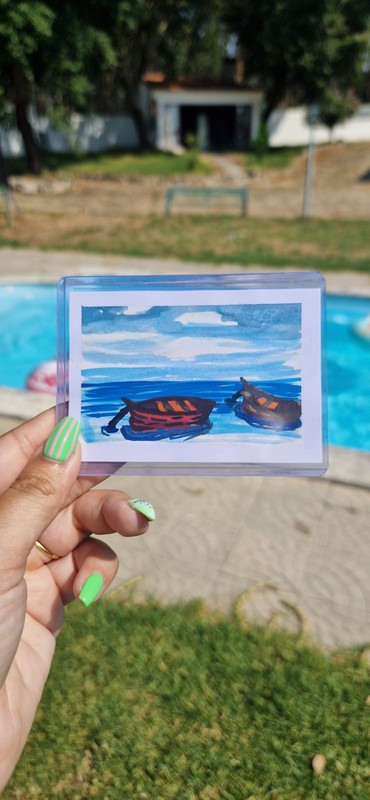 Original Watercolor ACEO of Fishing Boats in Foz do Arelho, Portugal | Coastal