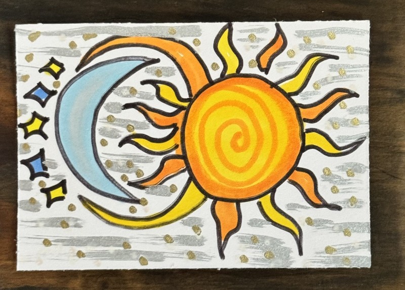 ACEO Miniature Art Piece- Guided Light-Duality-sun-moon-Original-Caroline Hanold