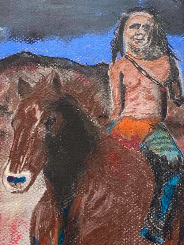 INDIAN CHIEF ORIGINAL Hand Made Oil Painting Genuine Native American Old US Art