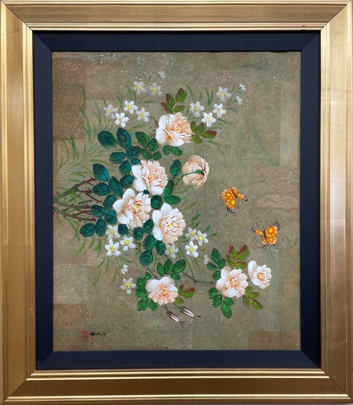 Dyen «Dancing Orange Butterflies» Signed Original on Cork Framed Floral Art NEW
