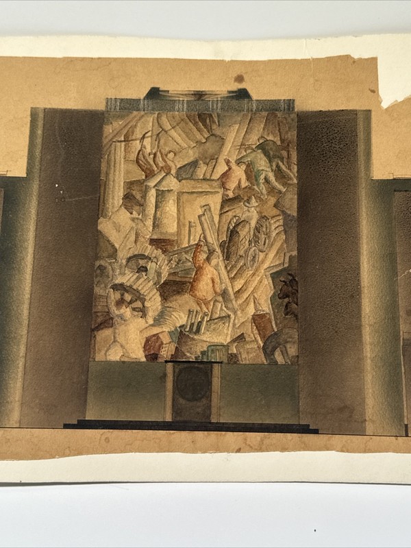 Antique Wpa Painting Industrial Factory Workers Laborers 1920’s Mural Study Rare gallery