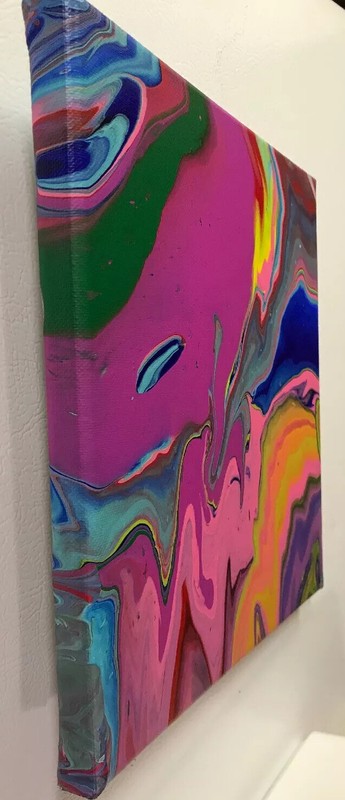 Original Acrylic Pour Painting Abstract - Orange, Blue, Pink, Green 10x10 gallery