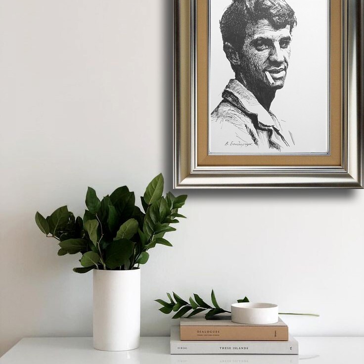 Belmondo. Drawing with black marker. Minimalist portrait from photo gallery