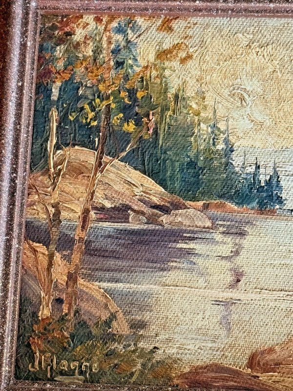 Vintage Miniature Oil Painting Lakescape signed J Flagge 9.75" x 7.5" #820 gallery