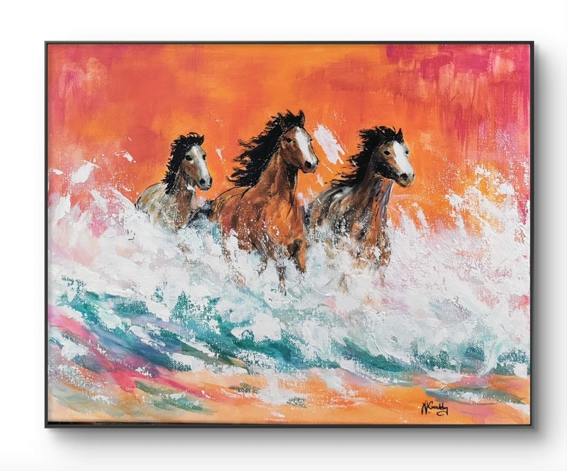 Original Painting Abstract Expressionist 14 x 11 Wild Horses Acrylic Canvas