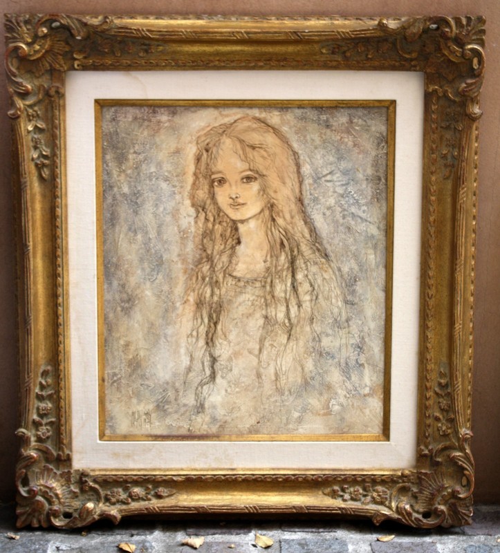 MAGNIFICENT FRENCH O/C PAINTING OF A GIRL BY MILAN 1971 LISTED ARTIST